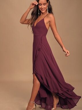 Lulus In Love Forever Plum Lace-up High-low Maxi Dress Purple - Size XS